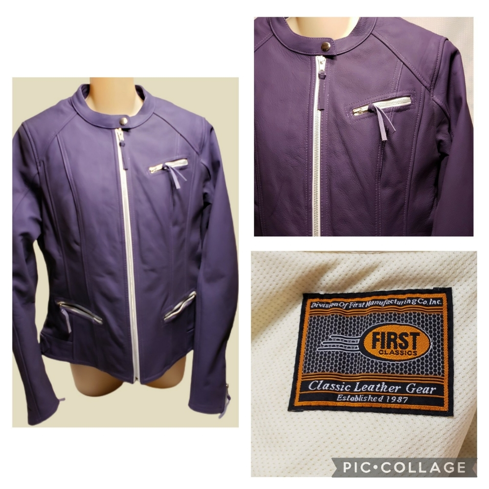 PURPLE Violet White Zippers First Classics Leather Riding Jacket Large L…